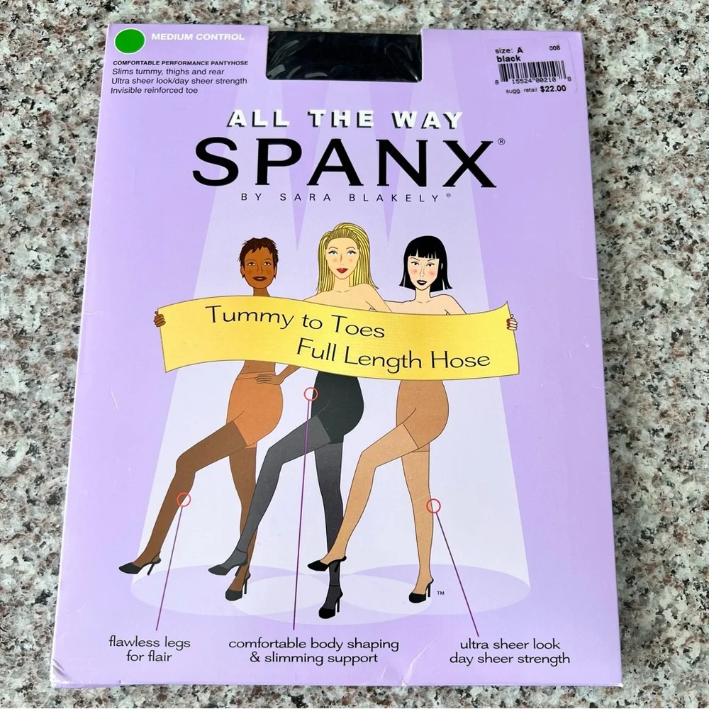 All The Way Spanx Sara‎ Blakely Pantyhose Black Sheer Slimming Full Length Hose